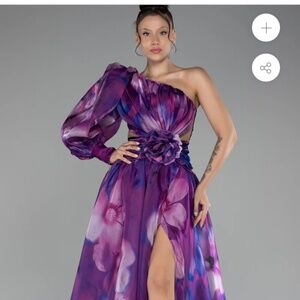 Purple Floral One Sleeve Gown